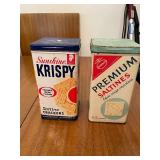 Pair of Vintage Tin Cracker Containers - Sunshine Krispy & Nabisco Premium