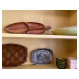 Assorted Kitchenware Lot Including Glassware and Serving Trays