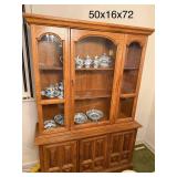 Large Oak China Cabinet with Glass Doors and Storage Compartments - Contents not included in this lot
