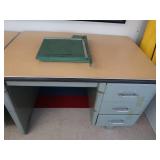 GREEN METAL DESK AND PAPERCUTTER