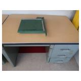 GREEN METAL DESK AND PAPERCUTTER