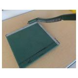 GREEN METAL DESK AND PAPERCUTTER