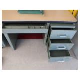 GREEN METAL DESK AND PAPERCUTTER