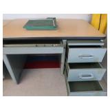 GREEN METAL DESK AND PAPERCUTTER