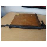 GREEN METAL DESK / VINTAGE PAPERCUTTER