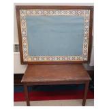 SMALL TABLE, FRAMEDCORK BOARD & ANTIQUE MORAL CODE SIGN