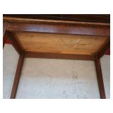 SMALL TABLE, FRAMEDCORK BOARD & ANTIQUE MORAL CODE SIGN