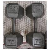 PAIR OF 75 LB DUMBBELLS