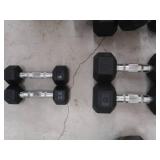 2 SETS OF DUMBBELLS 15 LBS AND 5 LBS