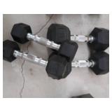 2 SETS OF DUMBBELLS 15 LBS AND 5 LBS