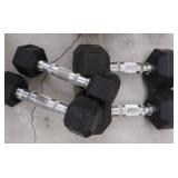 2 SETS OF DUMBBELLS 15 LBS AND 5 LBS