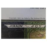 SMALL TABLE, FRAMEDCORK BOARD & ANTIQUE MORAL CODE SIGN