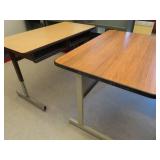 TWO METAL TABLES WITH WOOD TOPS