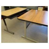 TWO METAL TABLES WITH WOOD TOPS