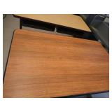 TWO METAL TABLES WITH WOOD TOPS