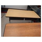 TWO METAL TABLES WITH WOOD TOPS