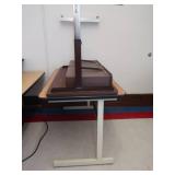 TWO METAL TABLES WITH WOOD TOPS