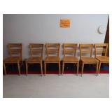 6 WOODEN STUDENT CHAIRS AND WOODEN TABLE