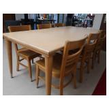 6 WOODEN STUDENT CHAIRS AND WOODEN TABLE