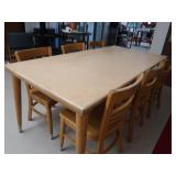 6 WOODEN STUDENT CHAIRS AND WOODEN TABLE