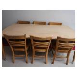 6 WOODEN STUDENT CHAIRS AND WOODEN TABLE