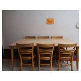 6 WOODEN STUDENT CHAIRS AND WOODEN TABLE