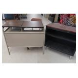 SMALL DESK, SMALL SHELF AND RETRO OFFICE CHAIR