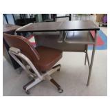 SMALL DESK, SMALL SHELF AND RETRO OFFICE CHAIR