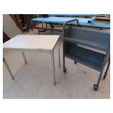 SMALL METAL TABLE AND LIBRARY CART