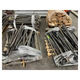 Lot Of 3 Pallets Of Custom Made Bars That Hang On The Beams For Sorting Long Pieces Of Wood Etc. Most Bolts & Screws Discarded So Not Included - Plus Wood Planks