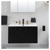30 in. W x 18.1 in. D x 18.1 in. H Single Sink Bath Vanity in Black with White Ceramic Top and Drain Faucet Set