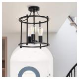 YANSUN 3-Light Black Farmhouse Semi Flush Mount Ceiling Light Fixture, Vintage Ceiling Mount for Dining Room Hallway Entryway