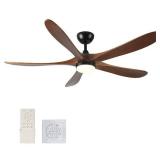 Tervo 62 in. Indoor Solid Wood Black Ceiling Fan with Integrated LED Light Kit, Remote Control and Wall Switch Include
