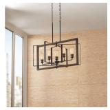 Home Decorators Collection Palermo Grove 5-Light Black with Walnut Accent Linear Coastal Chandelier for Kitchen Island and Dining Room with Bulbs