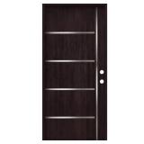 JELD-WEN 36 in. x 80 in. Left Hand 6-Panel Square Espresso Stain Fiberglass Prehung Front Door with Steel Inlay and Brickmould