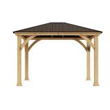Yardistry Meridian 10 ft. x 12 ft. Premium Cedar Outdoor Patio Shade Gazebo with Architectural Posts and Brown Aluminum Roof