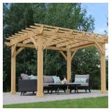 Yardistry Meridian 10 ft. x 12 ft. Cedar Backyard Pergola with Stylish Architectural Posts and Multilevel Crisscross Trellis Roof