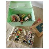 Vintage Fergus Wooden Bottle Crate and Vintage Sewing Box with Accessories