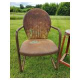 Vintage Metal Chair with great Patina and vintage Metal Stool