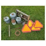 Lot of Vintage Tools Cans signs and more