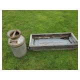 Vintage Milk can and unique Wooden and metal Trough for Flowers or Raised Garden with Holes for drainage