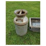 Vintage Milk can and unique Wooden and metal Trough for Flowers or Raised Garden with Holes for drainage