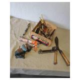 Various Tools and Vintage Fruit Crate and Vise