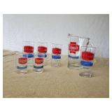 Vintage Schmidt Pitcher and Glasses, 2 Sizes of Glasses