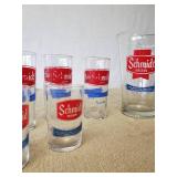 Vintage Schmidt Pitcher and Glasses, 2 Sizes of Glasses