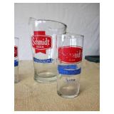 Vintage Schmidt Pitcher and Glasses, 2 Sizes of Glasses