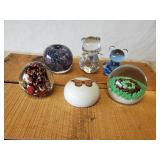 Various Vintage Papper Weights Golden Crown and others with Fenton Glass Bear