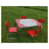 AWESOME Vintage Table with Vintage Howell metal chairs in a vibrant red  This is a GREAT Set