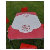 AWESOME Vintage Table with Vintage Howell metal chairs in a vibrant red  This is a GREAT Set