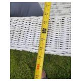 Wicker Love Seat and Coffee Table with Throw Pillows